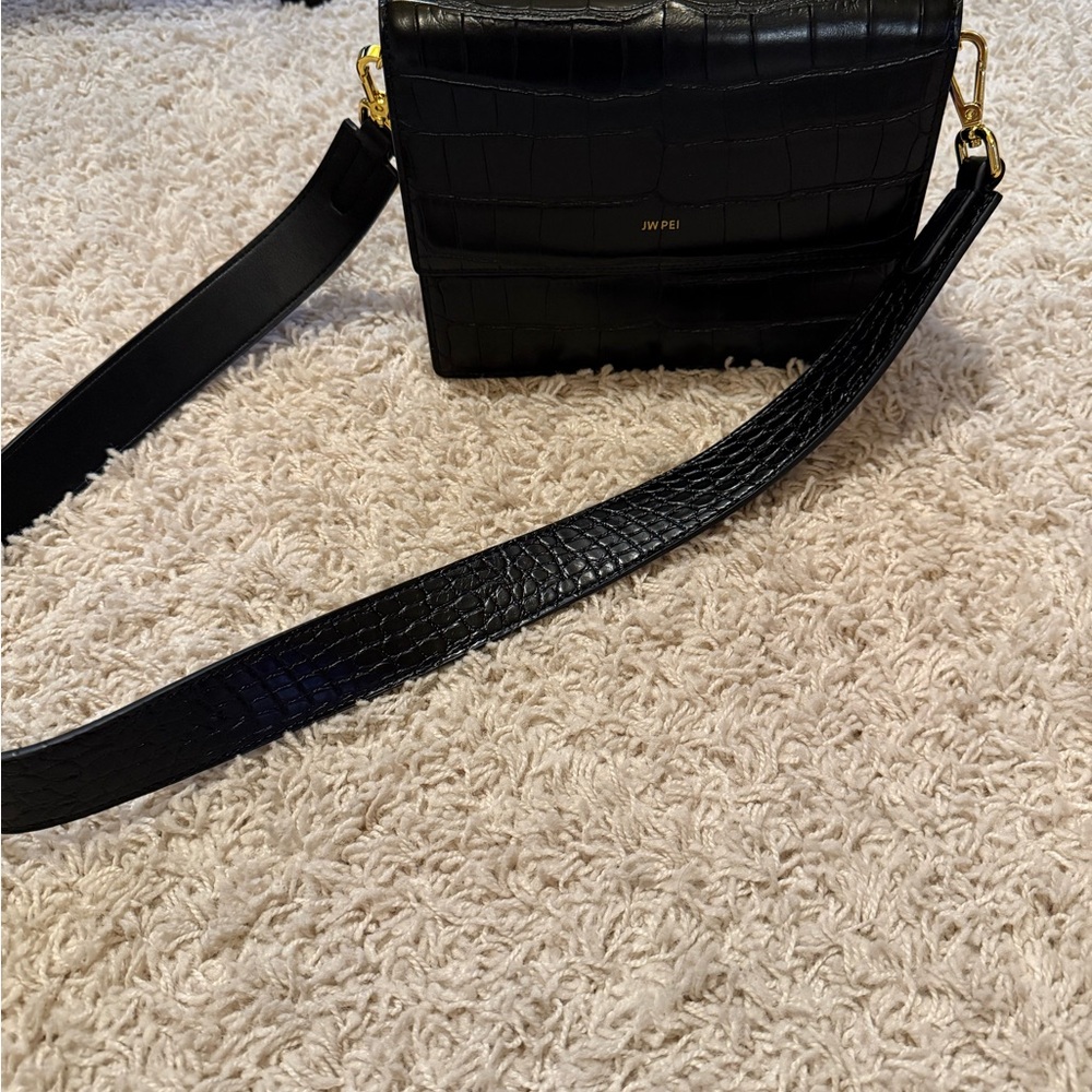 J.W. PEI Black Croc-Embossed Crossbody Bag